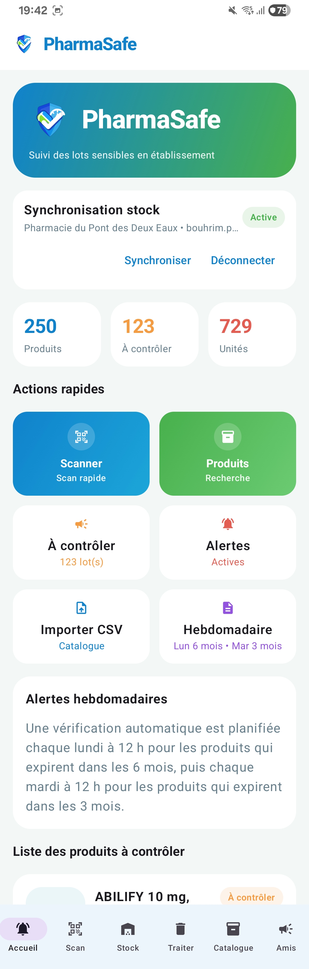 Ecran d'accueil PharmaSafe