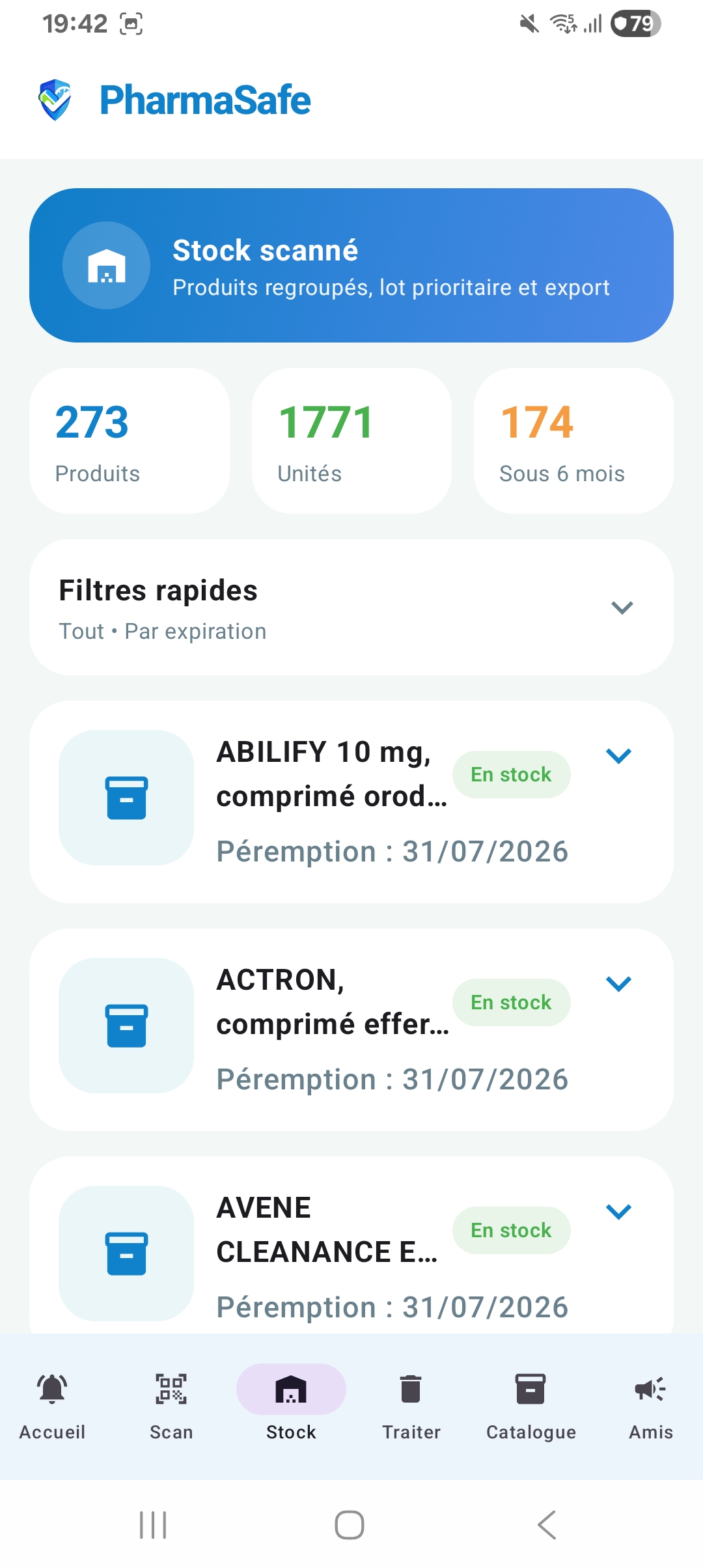Ecran de scan produit et bon de livraison