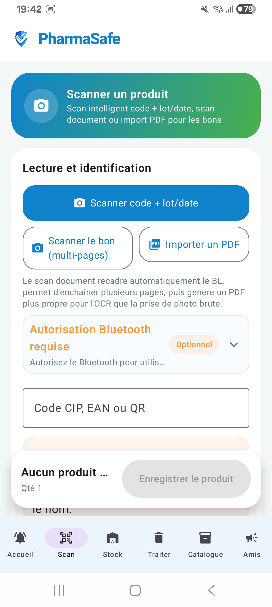 Ecran de stock scanne PharmaSafe